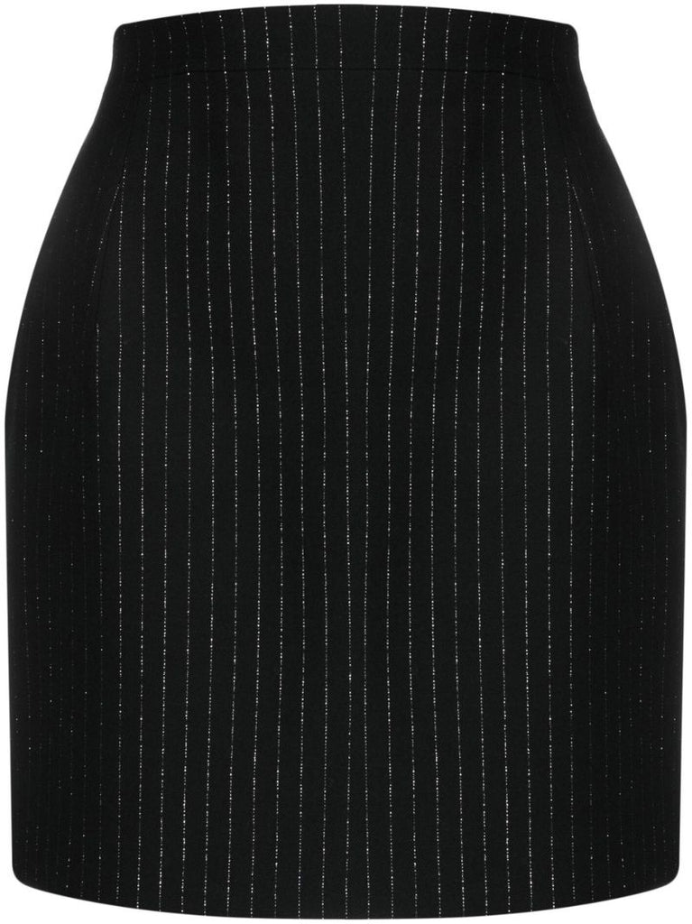 Black Pinstripe Virgin Wool Mini Skirt