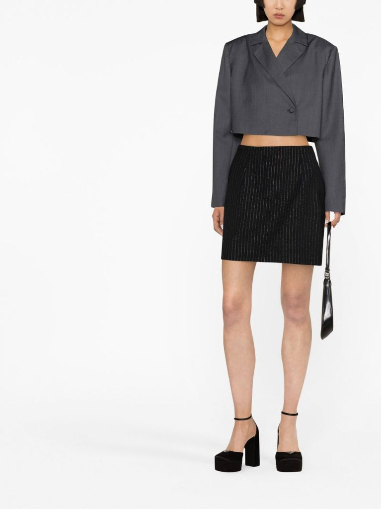 Black Pinstripe Virgin Wool Mini Skirt