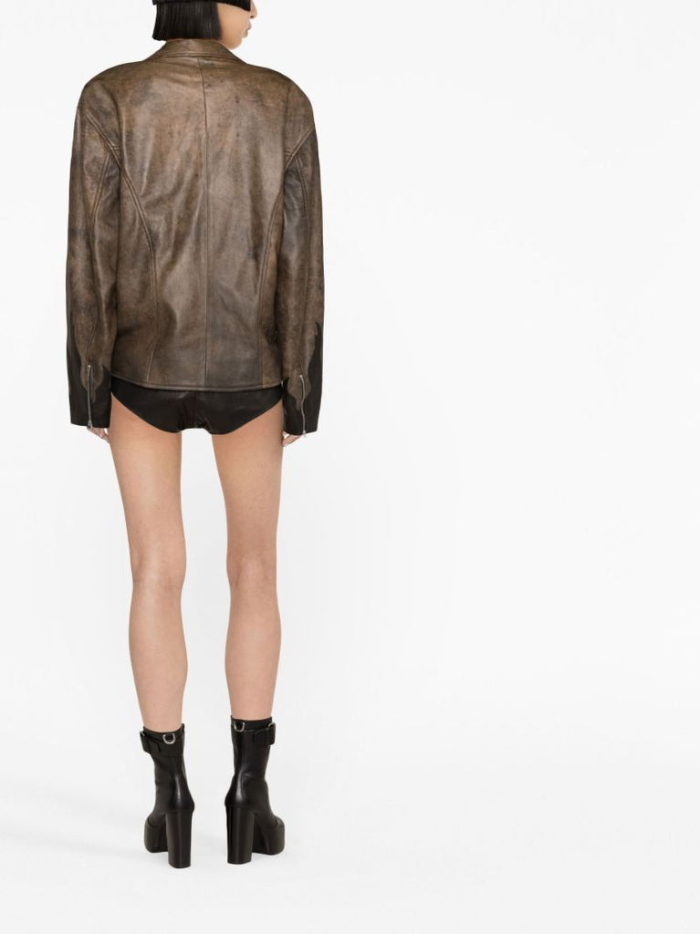 Brown Distressed Leather Jacket