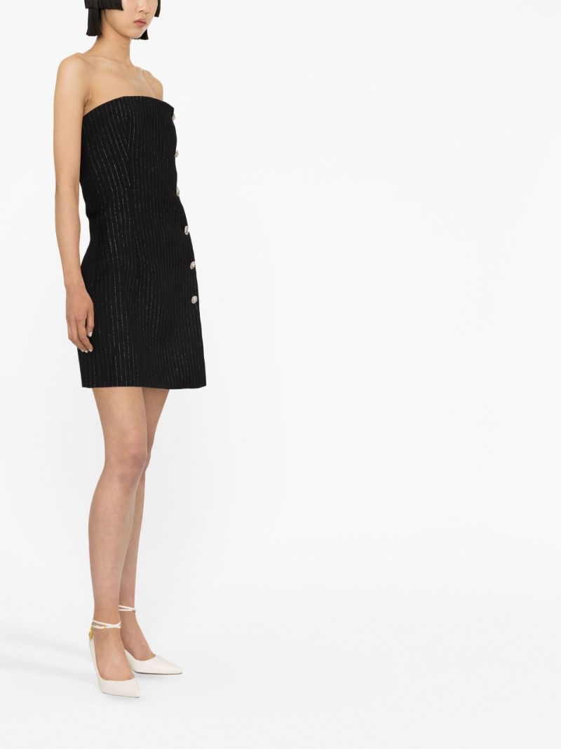 Black Pinstripe Strapless Wool Mini Dress