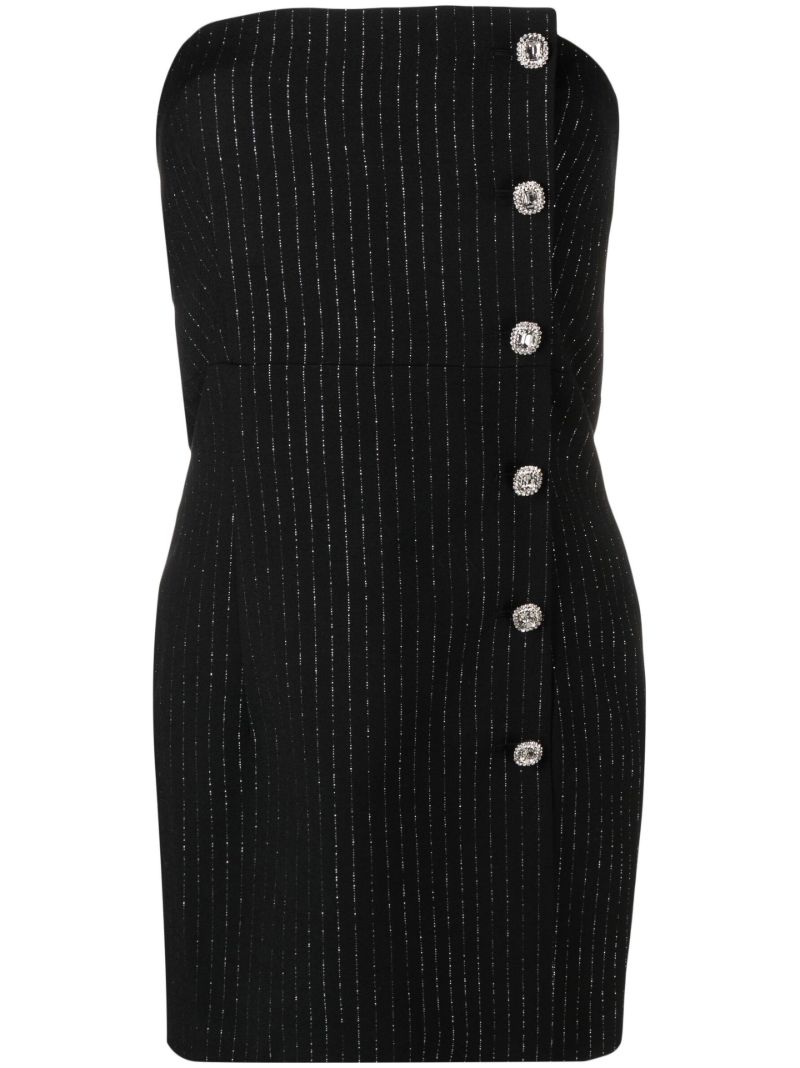 Black Pinstripe Strapless Wool Mini Dress