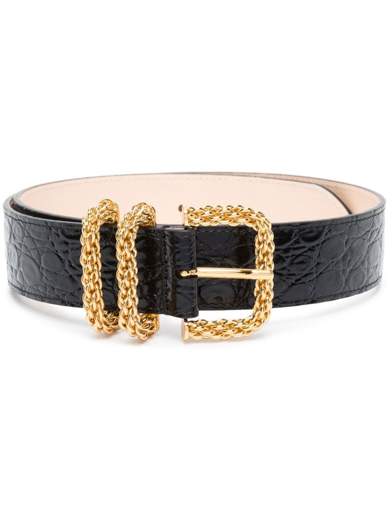 Black Katina Mock Croc Patent Leather Belt