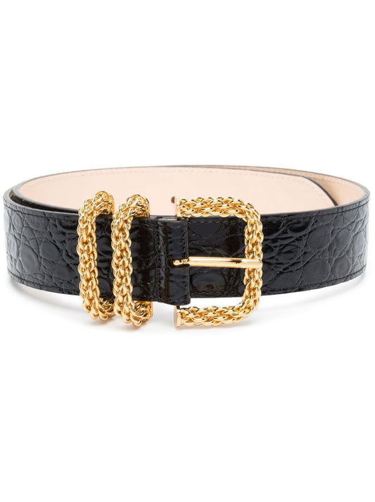 Black Katina Mock Croc Patent Leather Belt