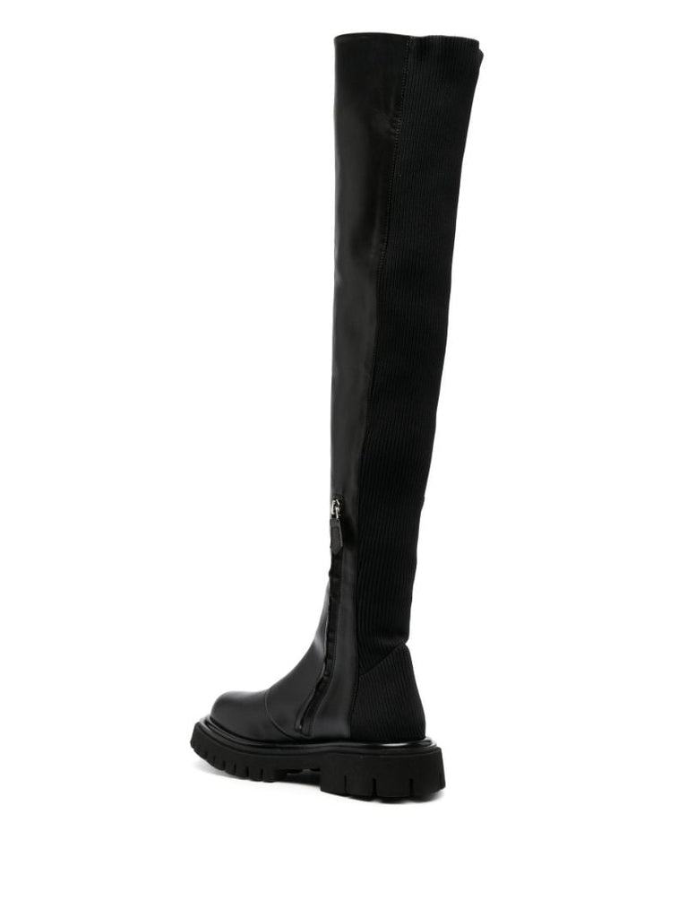 Black Logo Tape Over-the-knee Leather Boots