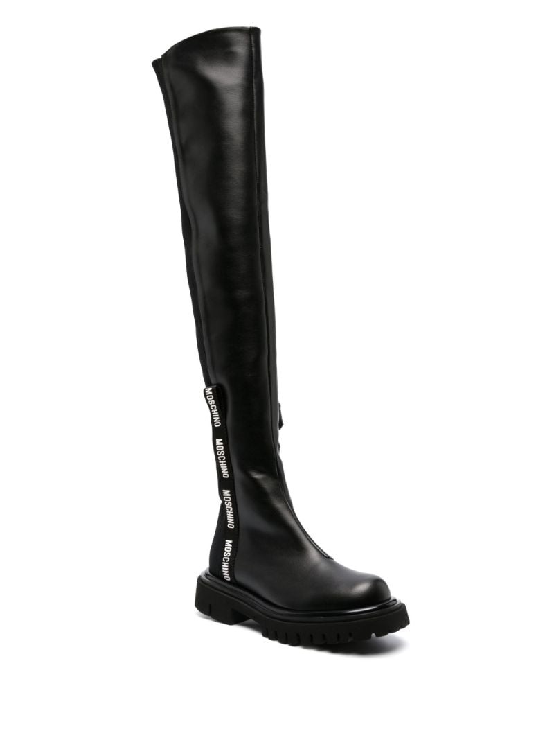 Black Logo Tape Over-the-knee Leather Boots