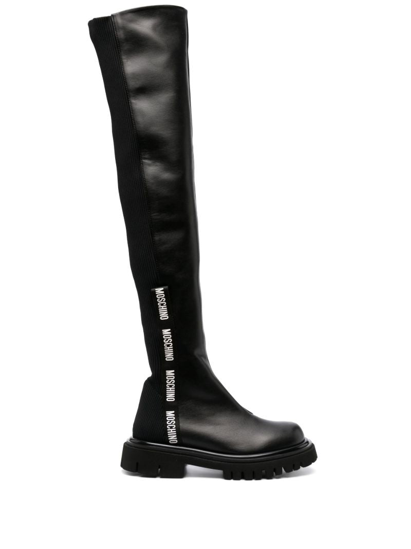 Black Logo Tape Over-the-knee Leather Boots