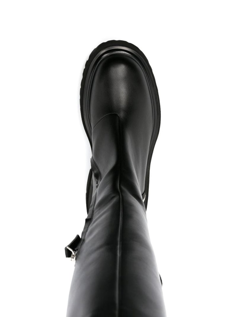 Black Logo Tape Over-the-knee Leather Boots