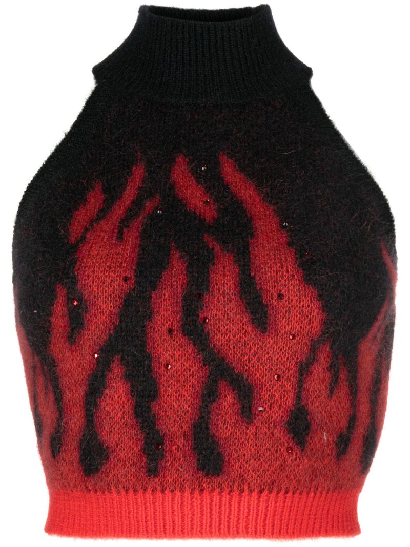Black Flame-intarsia Sweater Vest