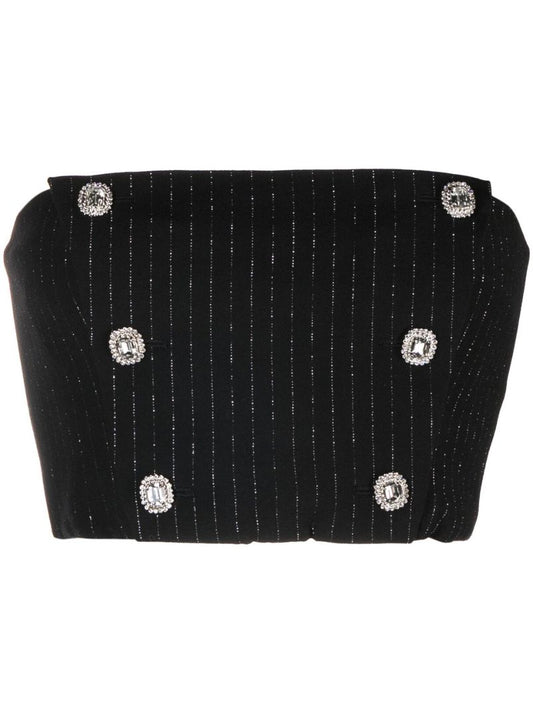 Black Pinstripe Strapless Bandeau Top