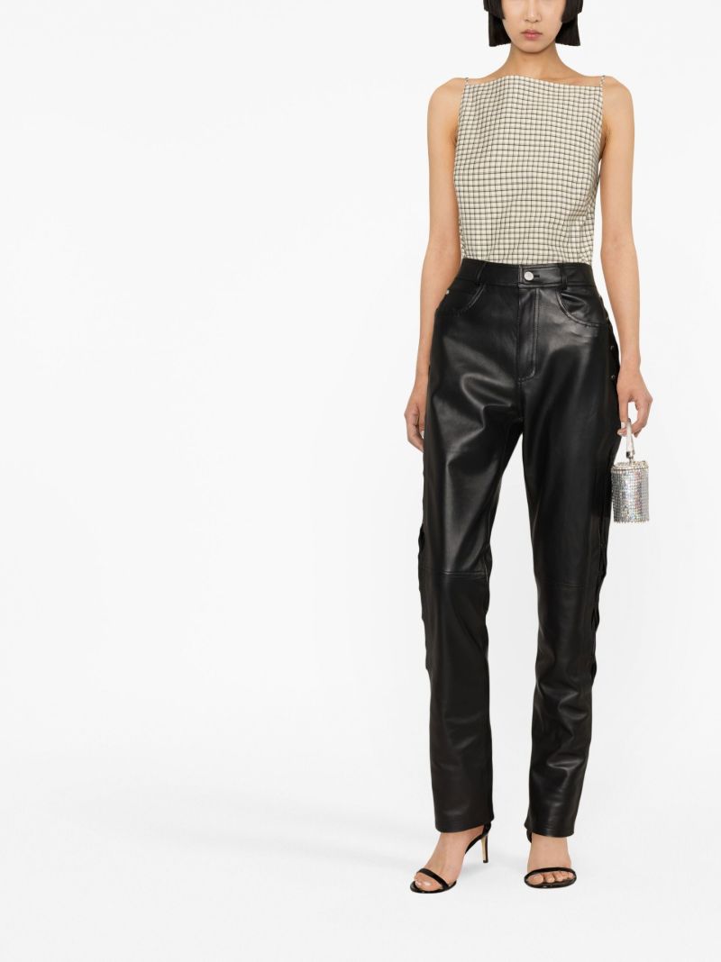 Black Lace-up Leather Trousers
