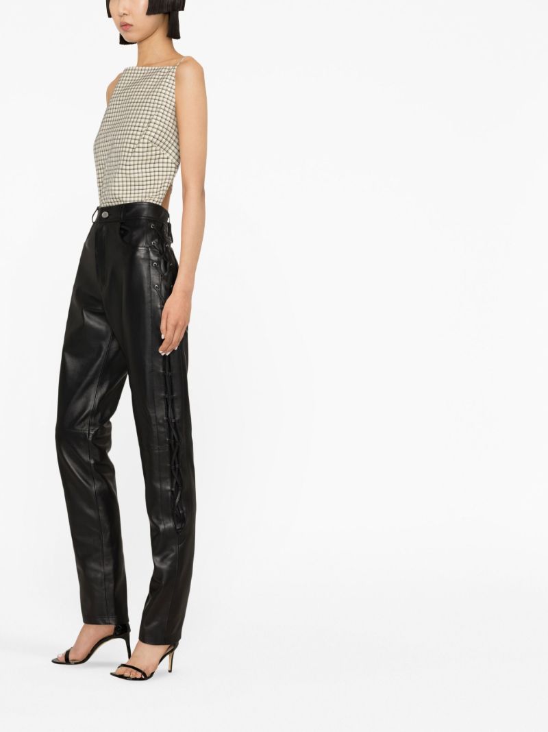 Black Lace-up Leather Trousers