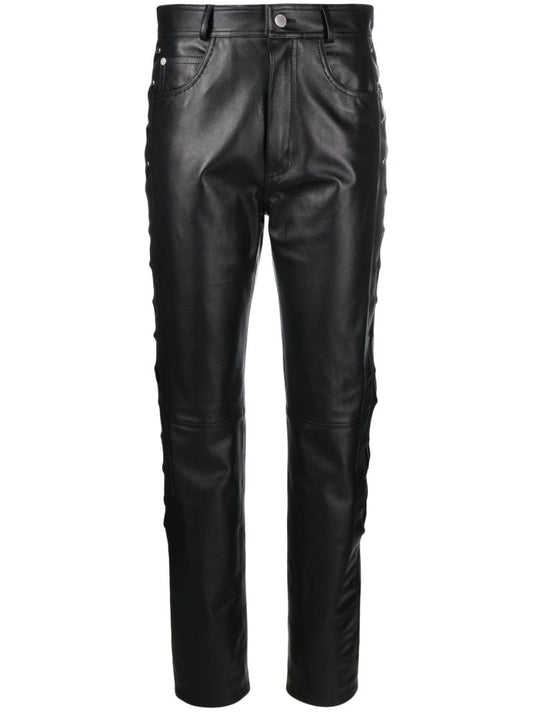 Black Lace-up Leather Trousers