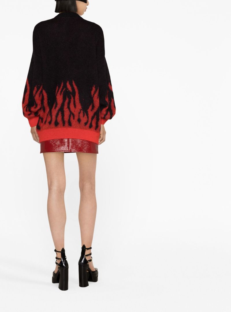 Black Flame Intarsia Knitted Cardigan
