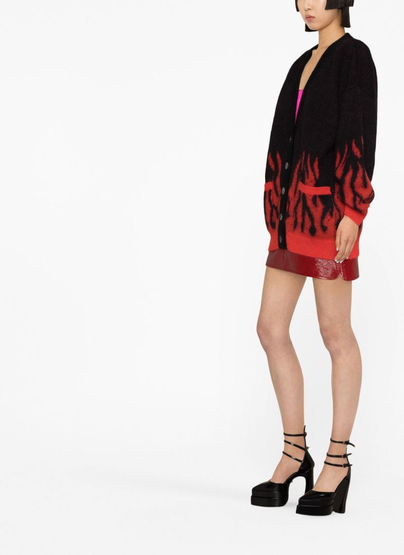 Black Flame Intarsia Knitted Cardigan