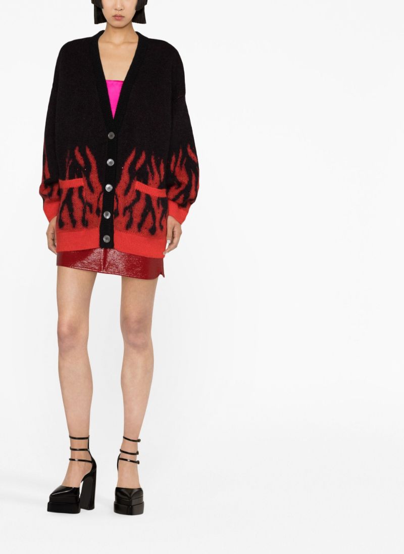 Black Flame Intarsia Knitted Cardigan