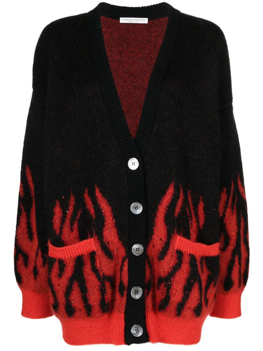 Black Flame Intarsia Knitted Cardigan