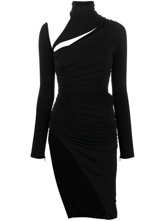 Black Asymmetric Ruched Dress