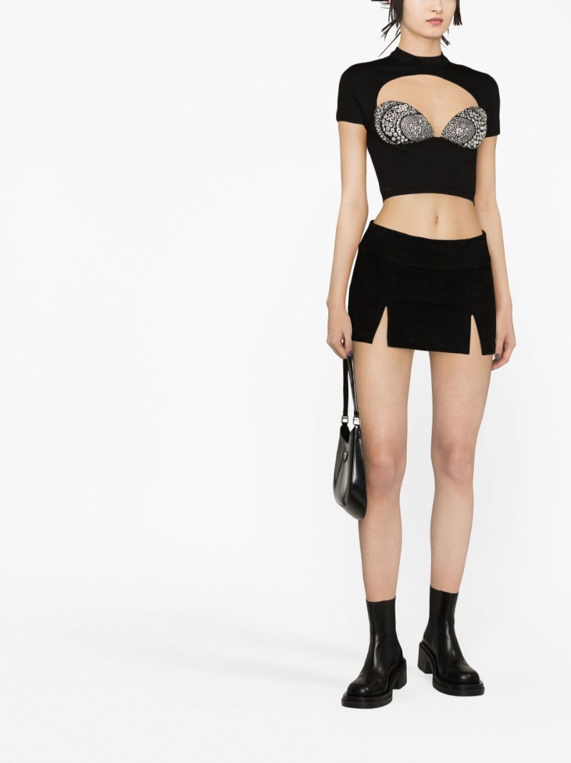 Black Crystal Embellished Cropped Top