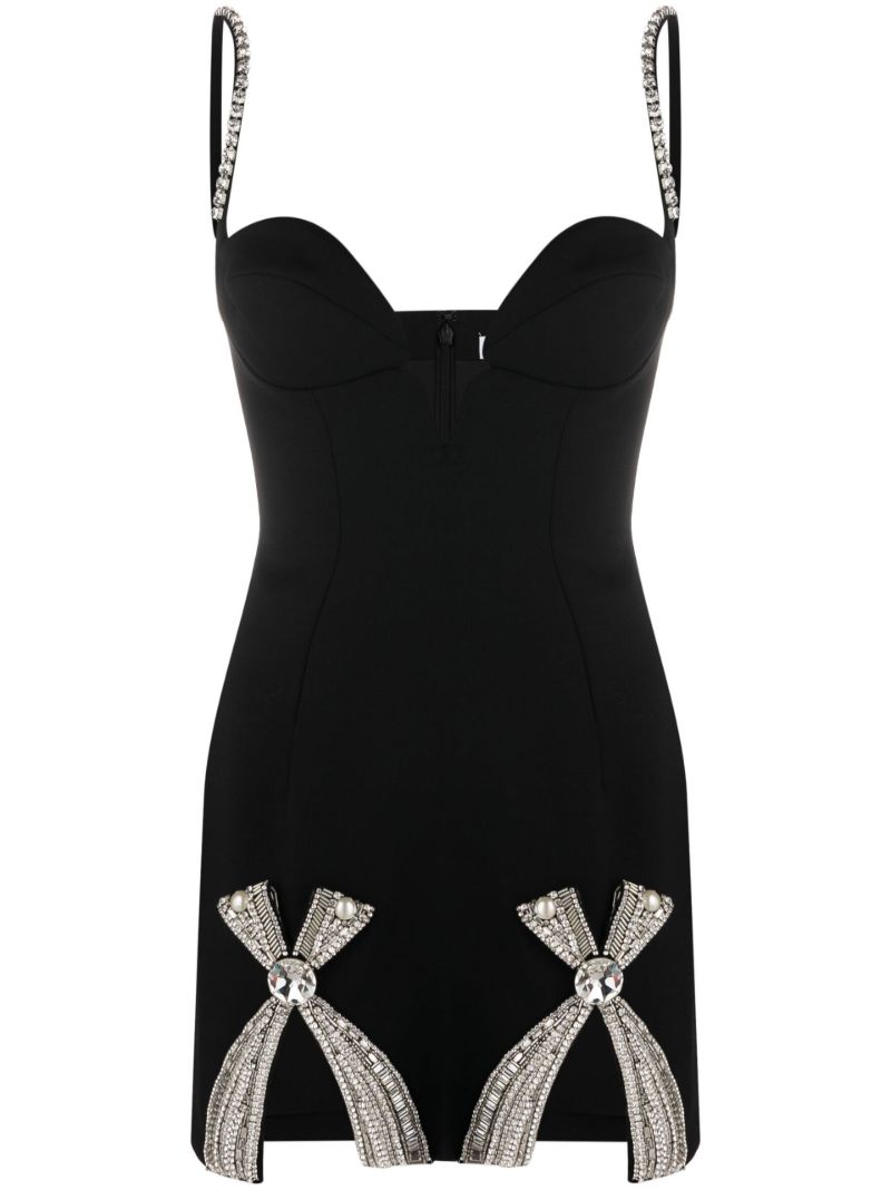 Black Crystal-embellished Bow Mini Dress