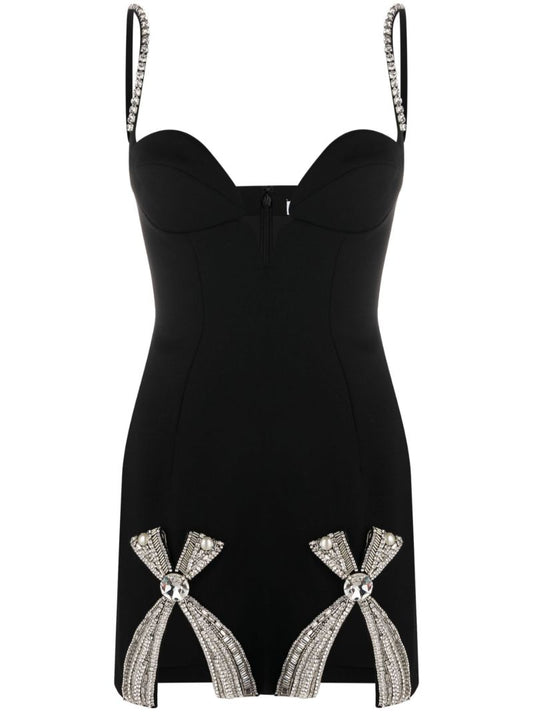 Black Crystal-embellished Bow Mini Dress