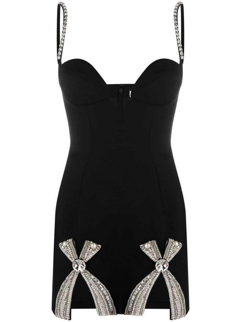 Black Crystal-embellished Bow Mini Dress