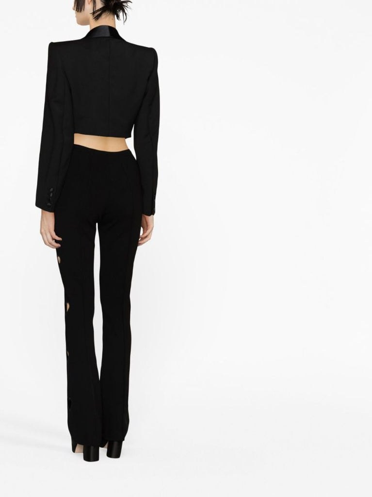 Black Bow-detailed Cropped Wool Blazer