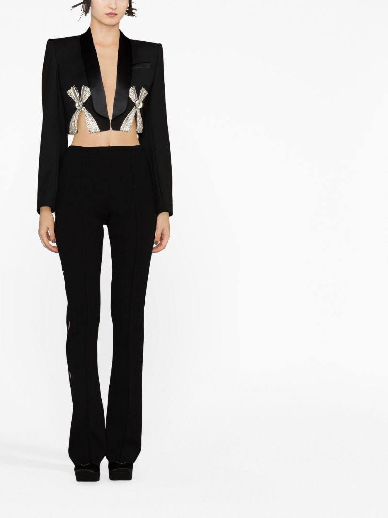 Black Bow-detailed Cropped Wool Blazer