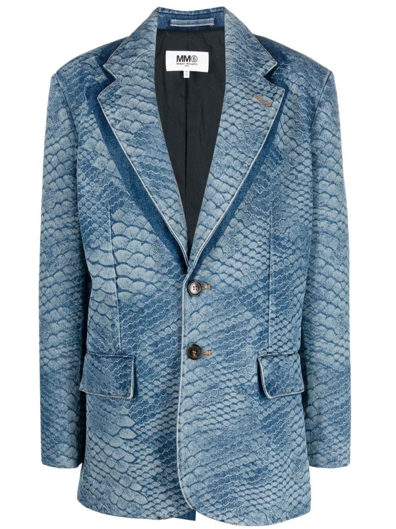 Blue Snake Print Denim Blazer