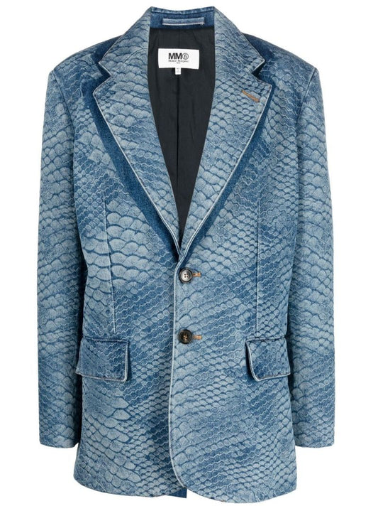 Blue Snake Print Denim Blazer