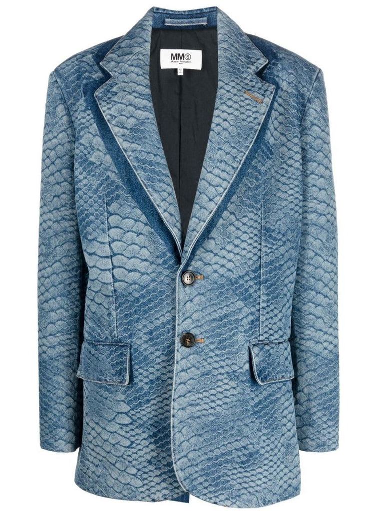 Blue Snake Print Denim Blazer