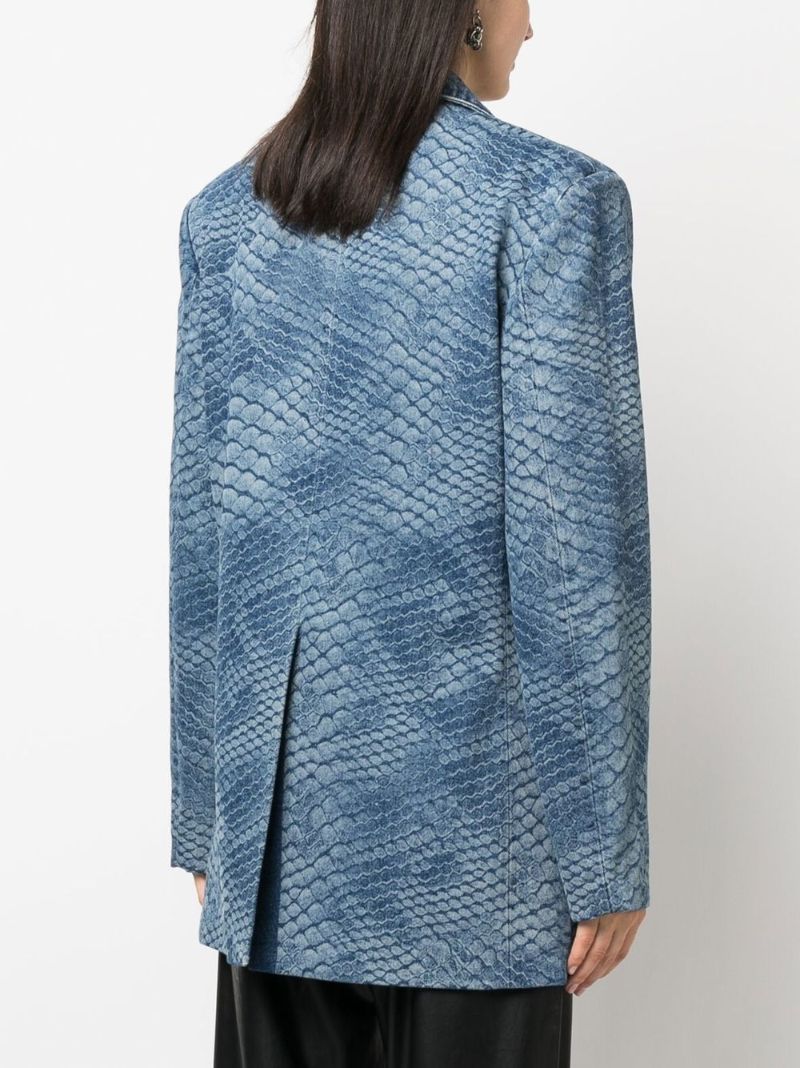 Blue Snake Print Denim Blazer