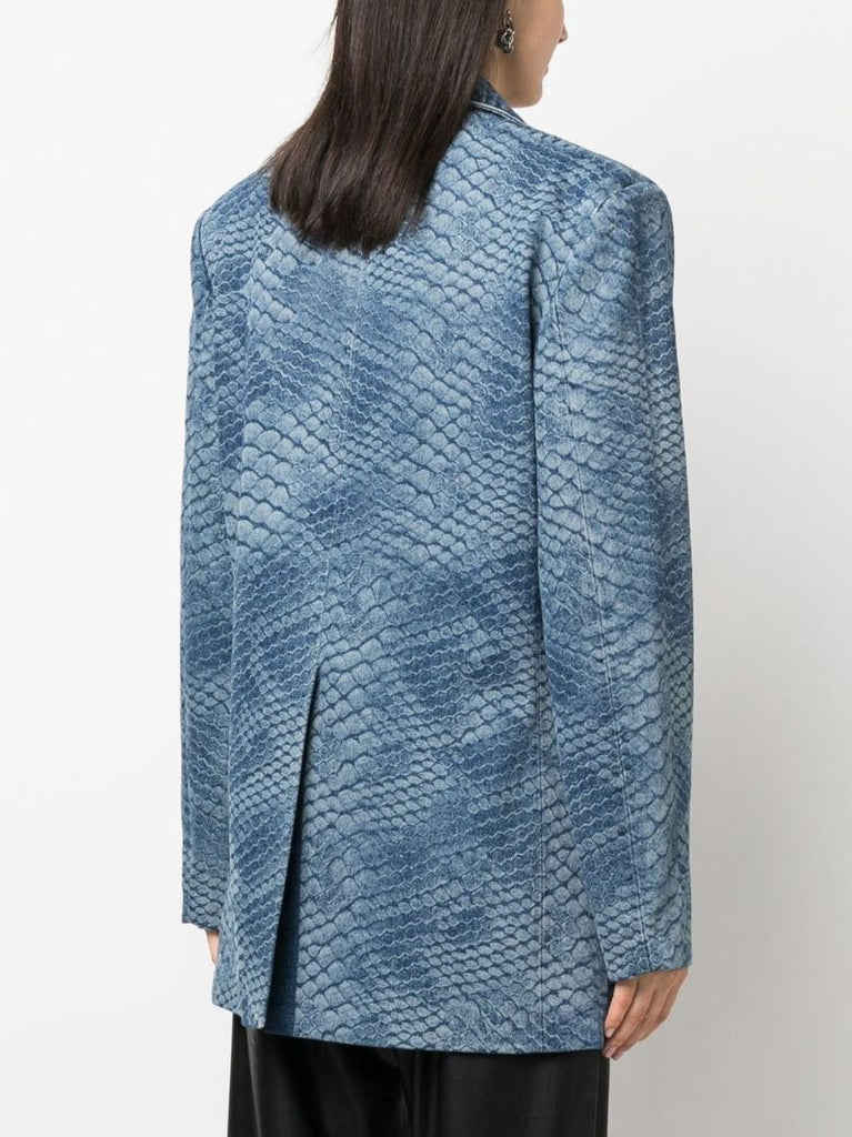 Blue Snake Print Denim Blazer
