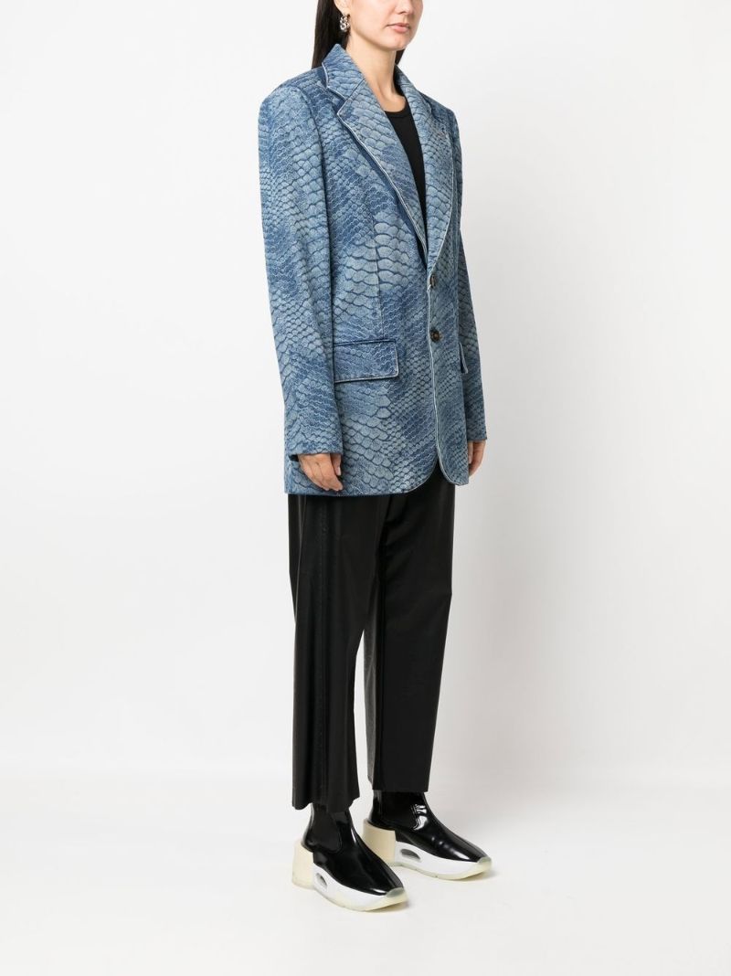 Blue Snake Print Denim Blazer