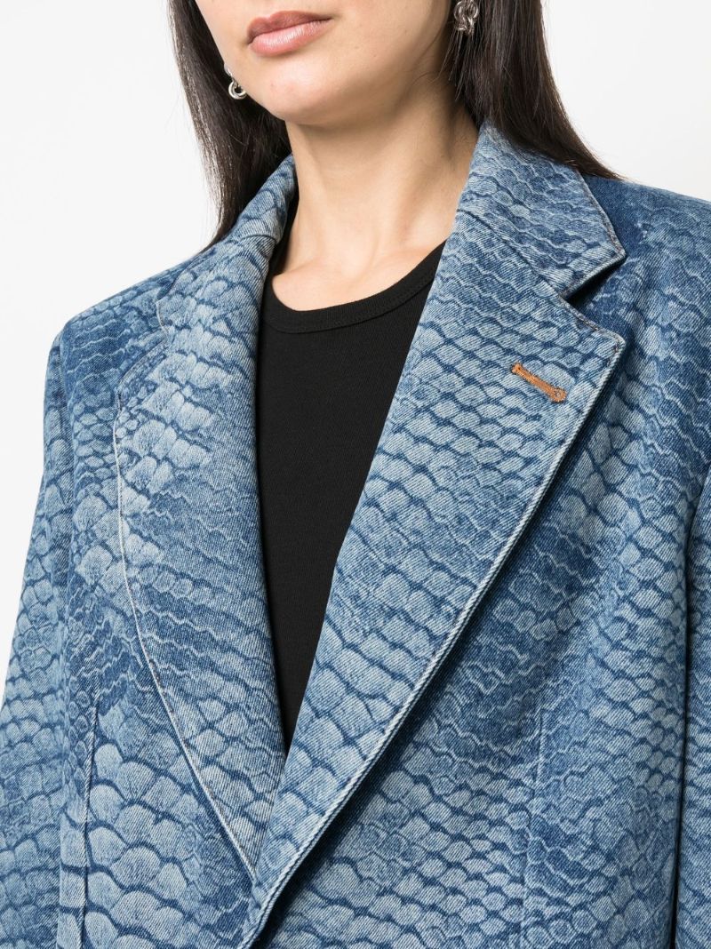 Blue Snake Print Denim Blazer