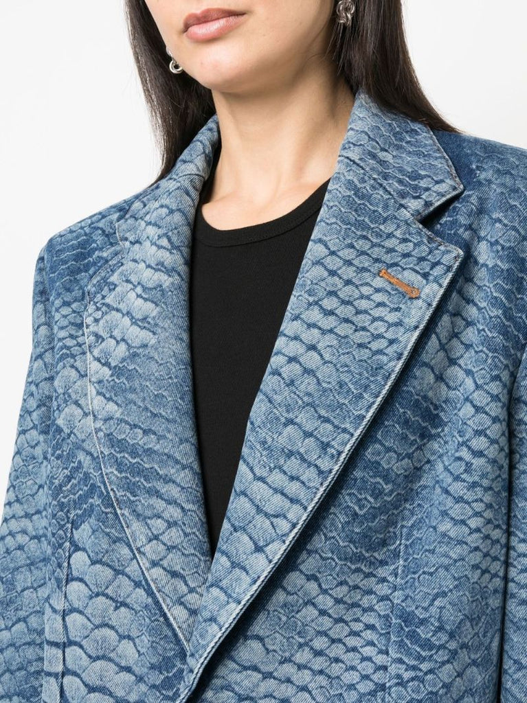 Blue Snake Print Denim Blazer