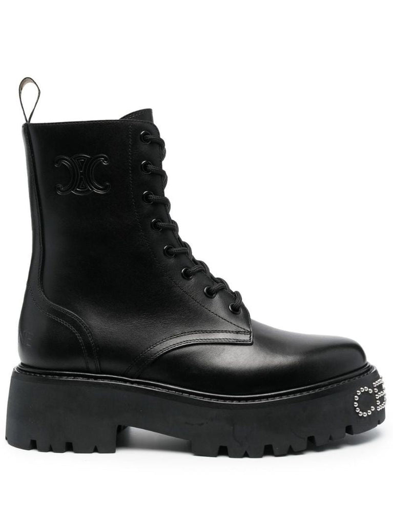 Black Bulky Logo-embellished Lace Up Boots