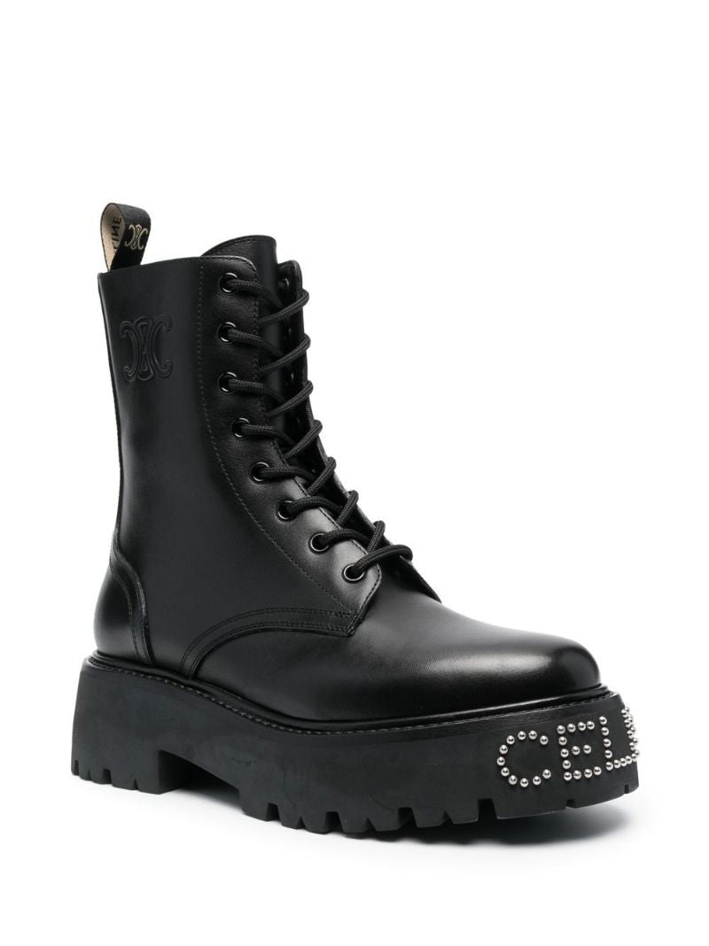 Black Bulky Logo-embellished Lace Up Boots