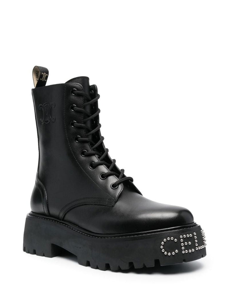 Black Bulky Logo-embellished Lace Up Boots