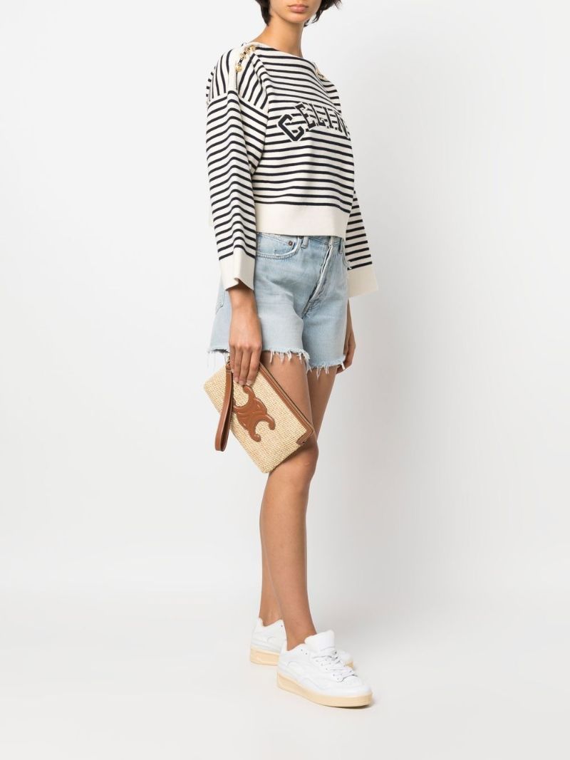 Neutral Triomphe Raffia Pouch Bag