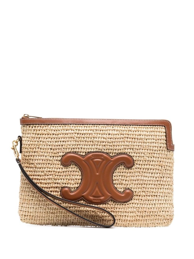 Neutral Triomphe Raffia Pouch Bag