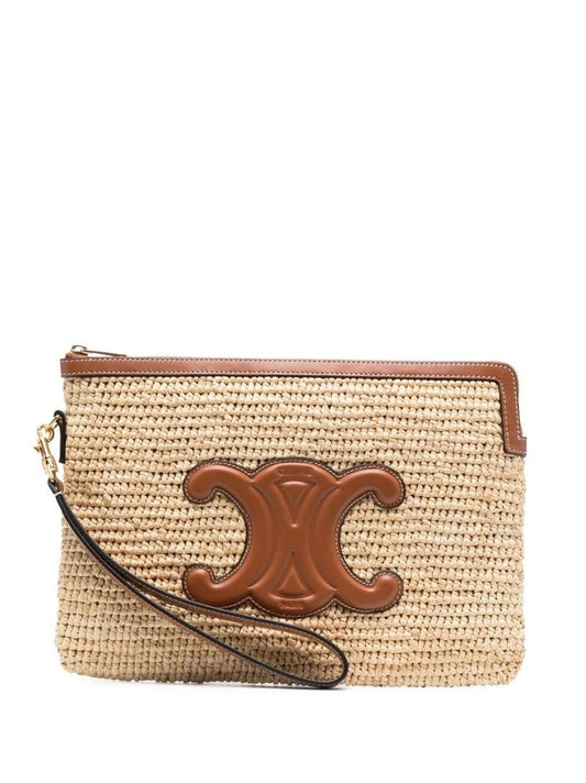 Neutral Triomphe Raffia Pouch Bag