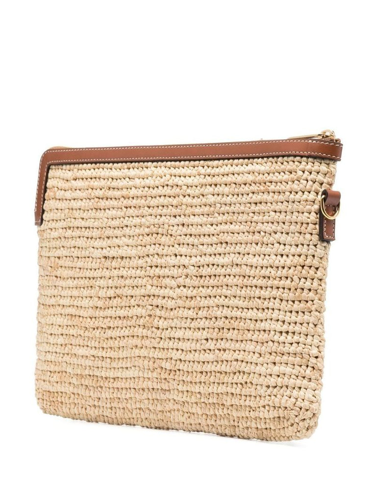 Neutral Triomphe Raffia Pouch Bag