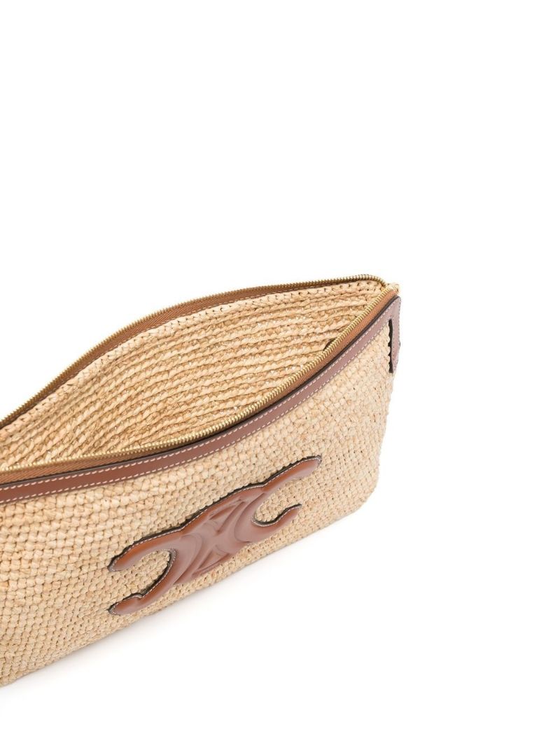 Neutral Triomphe Raffia Pouch Bag