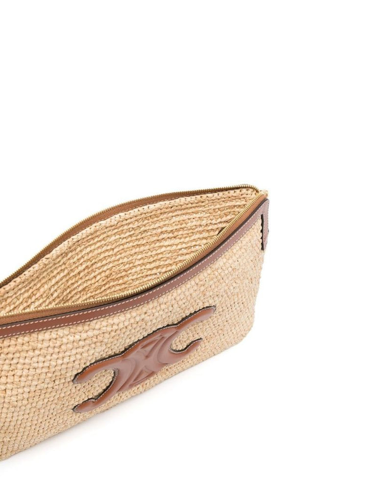 Neutral Triomphe Raffia Pouch Bag
