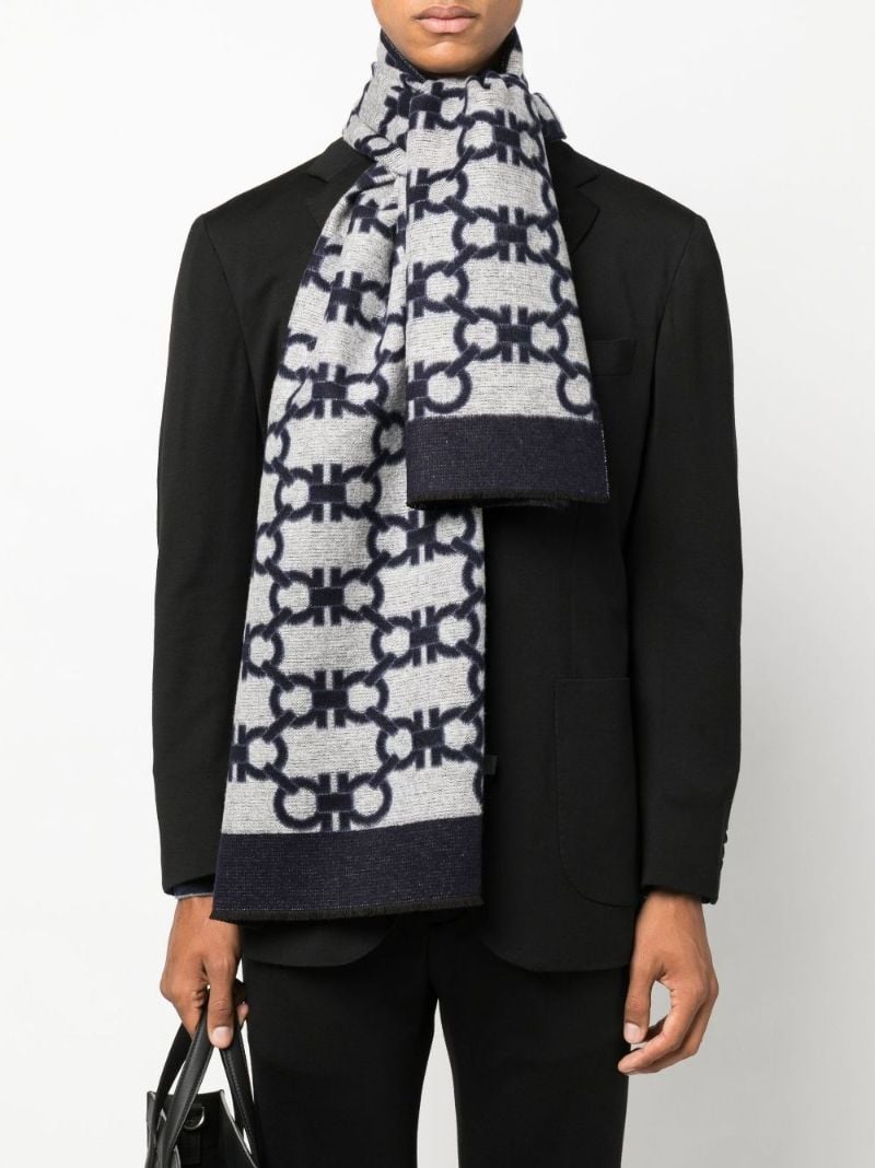 Blue and Grey Gancini Monogram Scarf