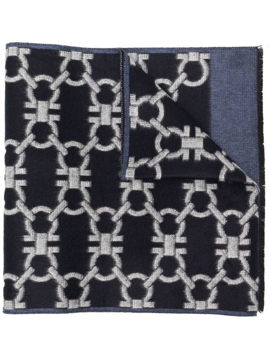 Blue and Grey Gancini Monogram Scarf