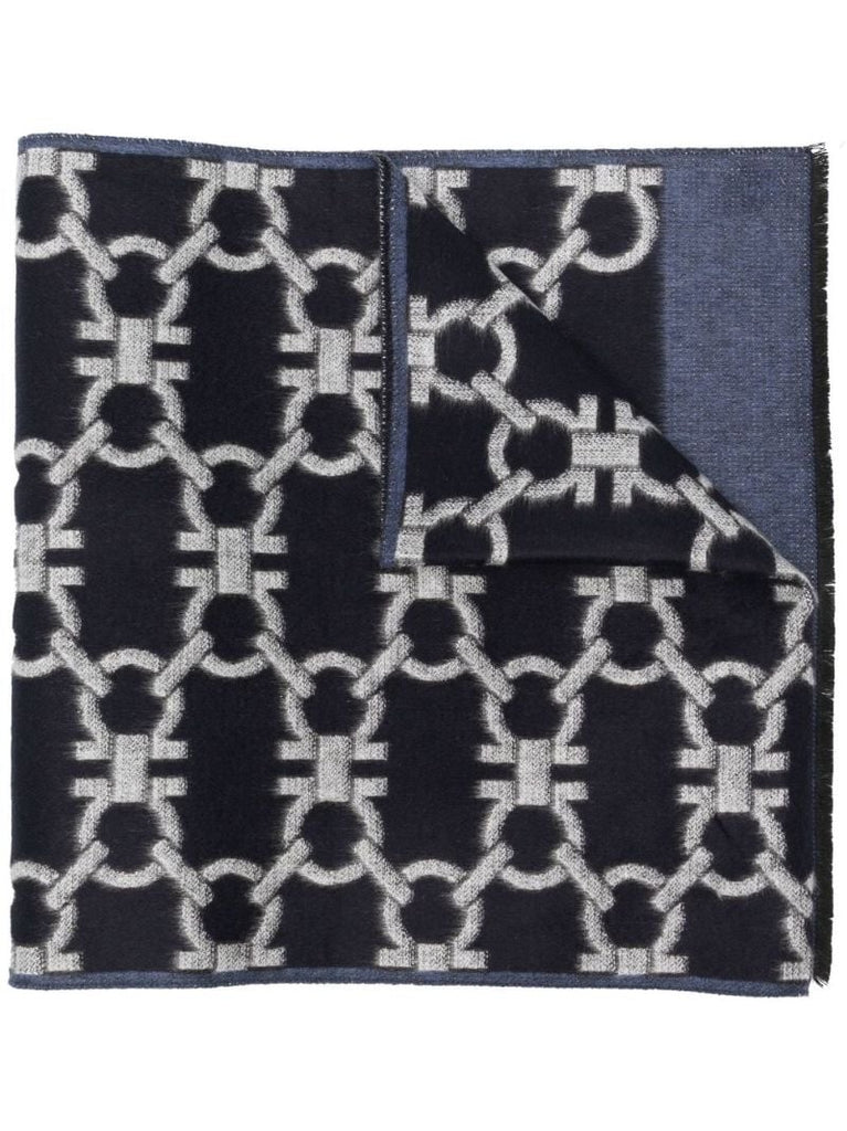 Blue and Grey Gancini Monogram Scarf