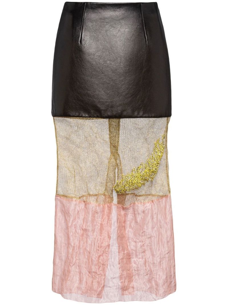 Black Panelled Leather Midi Skirt