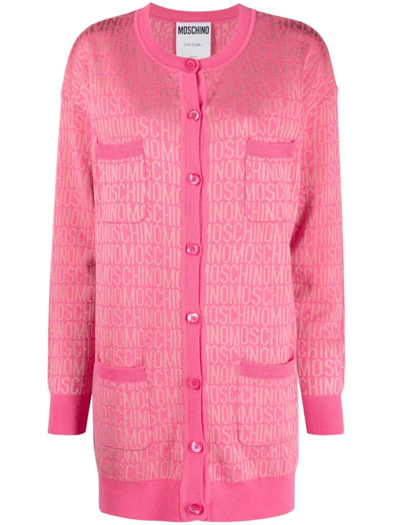 Pink Logo Intarsia Wool Cardigan