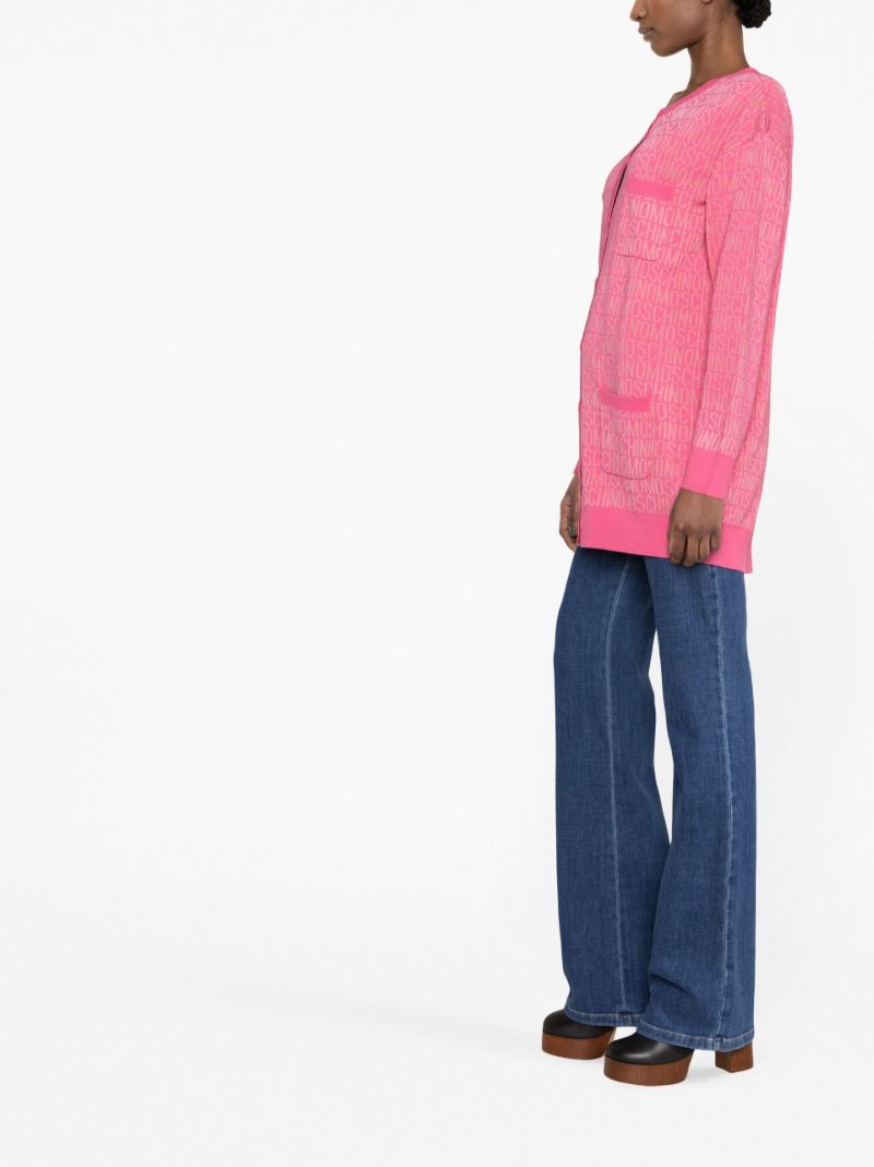 Pink Logo Intarsia Wool Cardigan